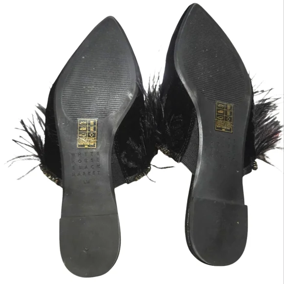 White House Black Market Black Feather Mules sz8 - Picture 4 of 5
